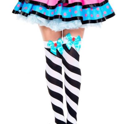 sexy MUSIC LEGS diagonal STRIPED bow JEWEL tops THIGH highs HI stockings CLOWN